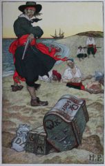 Illustration de Howard PYLE (1853-1911) : William Kidd surveille l'enfouissement d'un trésor