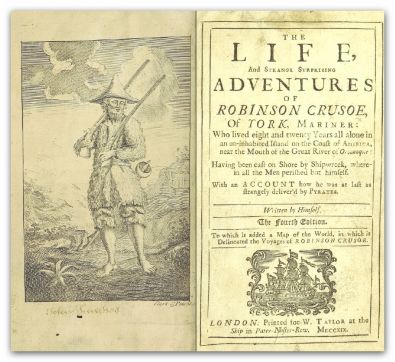 Extrait de Robinson Crusoé, visible à la British Library de Londres ; by DEFOE, DanielScan courtesy of The British Library - Flickr:	Image taken from page 9 of Life and Strange Surprizing Adventures of Robinson Crusoe, etc.