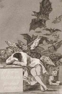 Caprices n°43 : Le sommeil de la raison engendre des monstres, eau-forte de Francisco de GOYA, 1799.